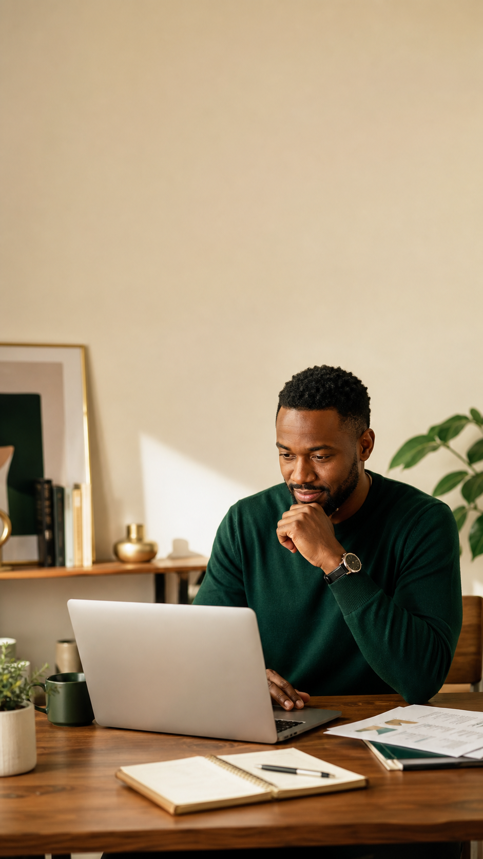 A Credit Orchard customer reviewing his credit on a laptop